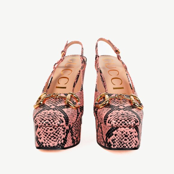 Gucci Wild Rose Python Calf Print Horsebit Platform Sandals - Picture 2 of 11